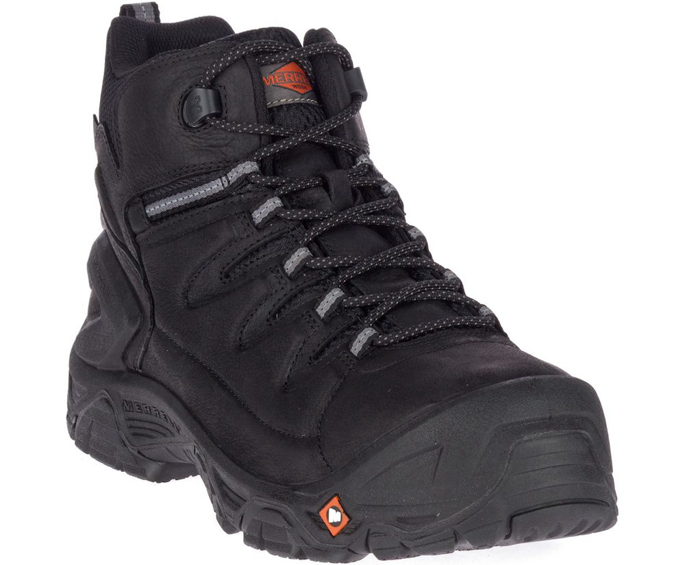 Merrell Work Boots Black - Strongfield Leather 6\" Waterproof Comp Toe Wide Width - Mens 53LIBYUCF
